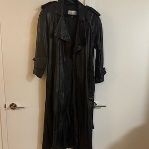 Black leather maxi coat